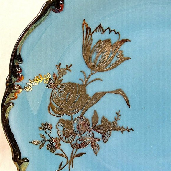 Germany Sandwich Dessert Plates Bavaria Blue Silver 7.5" Set of 4 Floral - Picture 3 of 5